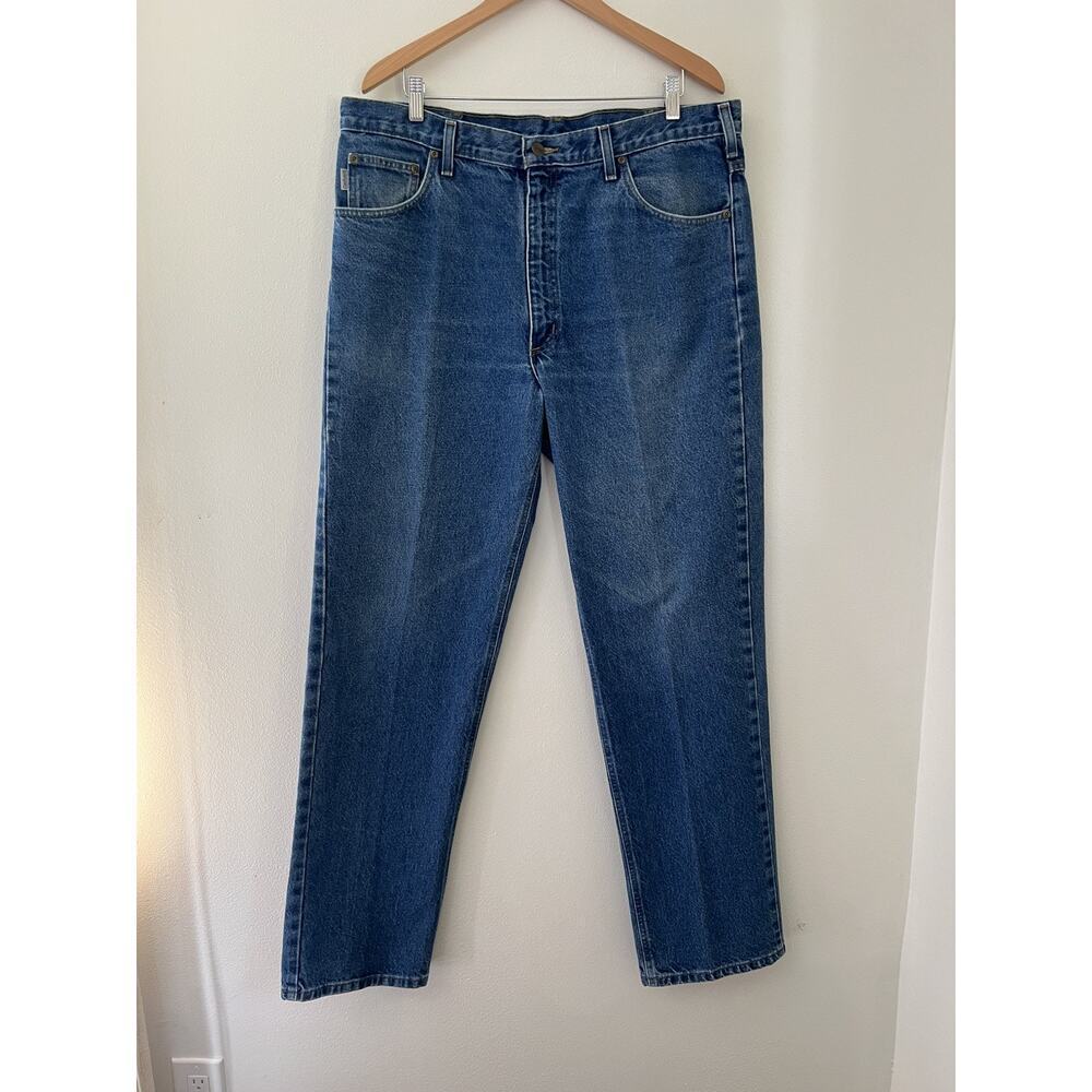 Carhartt Jeans Mens 38x34 B160 DST Blue Relaxed Straight Fit Medium Wash READ